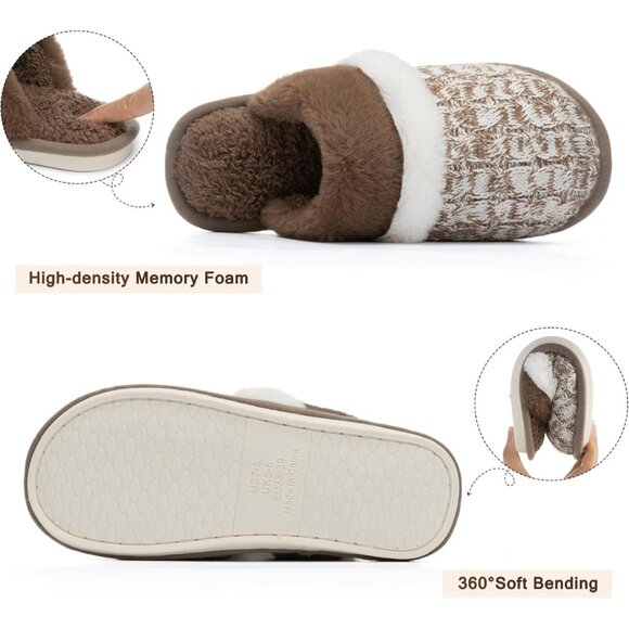 Women's Brown-White Cozy Comfy Memory Foam Slippers Slip-On Indoor House Shoes - Picture 3 of 6